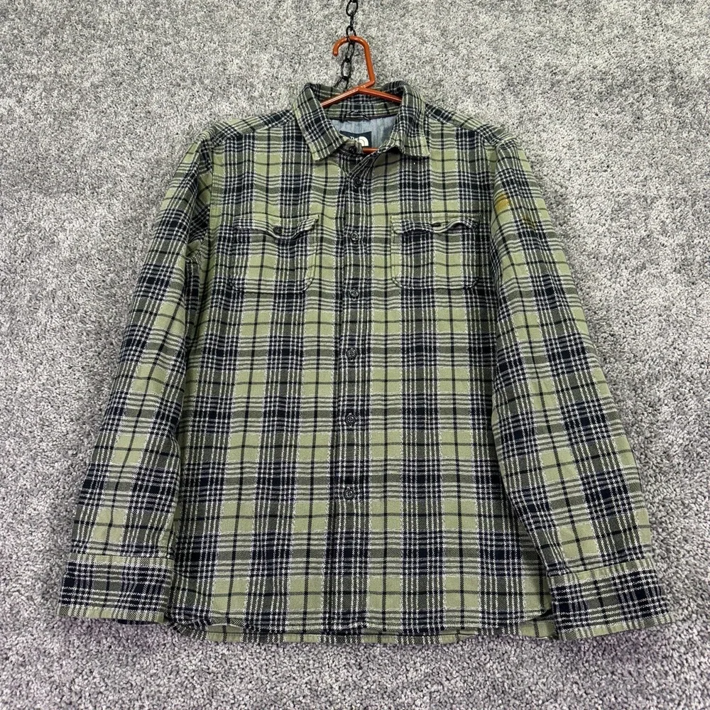 The North Face Shirt Mens Large Green Plaid Flannel Long Sleeve Button Up